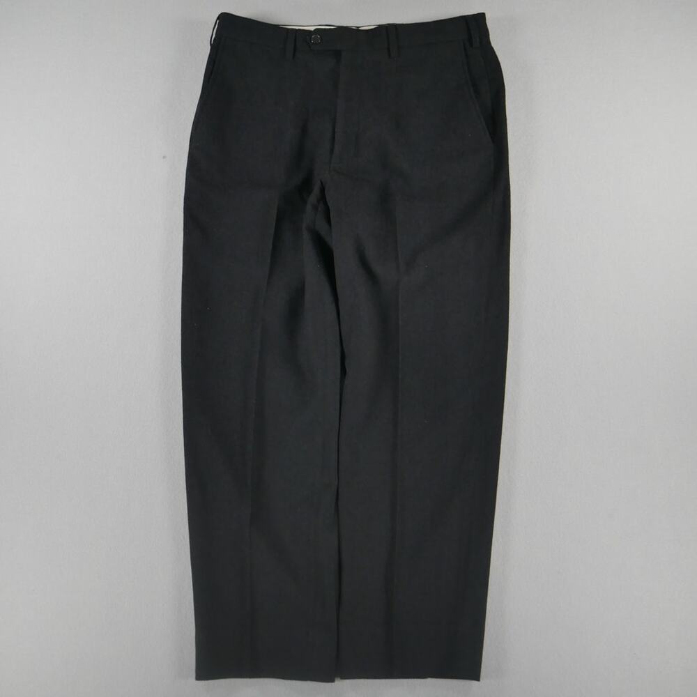 St Croix (33x28) Black Ribbed Italy Made Flat Front Wool Mens Dress Pants